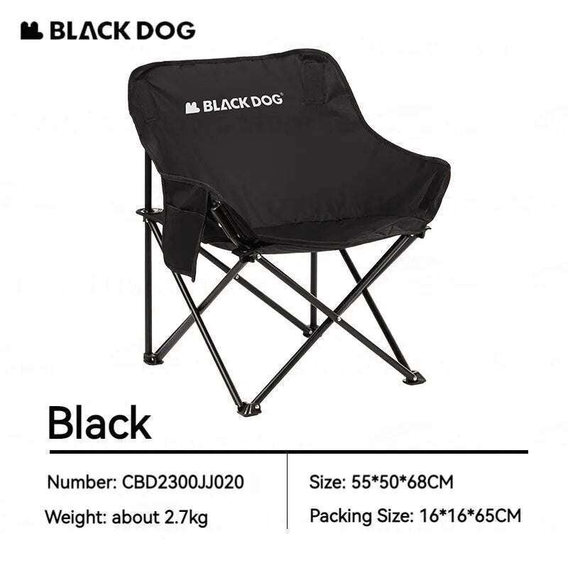 BLACKDOG Black Floating Moon Outdoor Folding Chair Portable Camping 120kg Max Load 600D Oxford Steel Frame Relax Chair with Storage Bag 2.7kg Foldable Ultralight Heavy Duty Black Dog