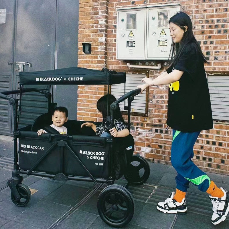 BLACKDOG Black Trolley Double Stroller Cart Portable Multifunctional Foldable Large Capacity Handcart Recreational Vehicle Baby Children's Stroller