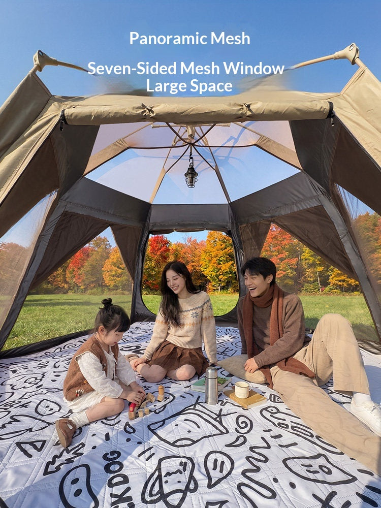 Blackdog WIND HAVEN Hexagonal Automatic Tent Dome Style 3-4 Persons Breathable 7-Sided Panorama Windows Black Vinyl or Silver Coated Sunscreen