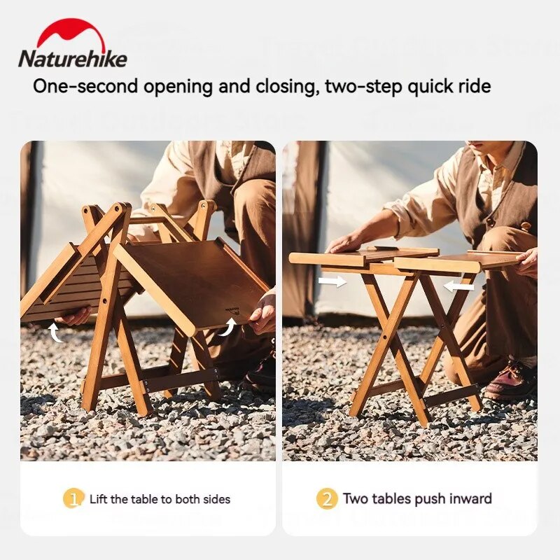 Naturehike Bamboo Wood Folding Table Outdoor Camping Picnic Home BBQ Coffee Tea Table Portable Ultralight Foldable Storage Easy Open Close Nature Hike