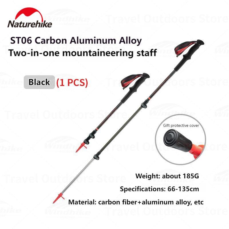 Naturehike ST06 Carbon + Aluminum Outdoor Walking Stick Ultralight 185g Portable Hiking 135cm Telescopic Trekking Pole 3-Section Externally Locked