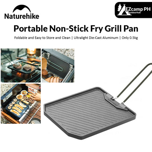 Naturehike LeYan Portable Grilling Frying Pan Non-Stick Die-Cast Aluminum 201 Stainless Steel Ultralight Outdoor Cooking Equipment Camping Picnic Korean BBQ Folding Foldable Handle Barbecue Cookware Nature Hike
