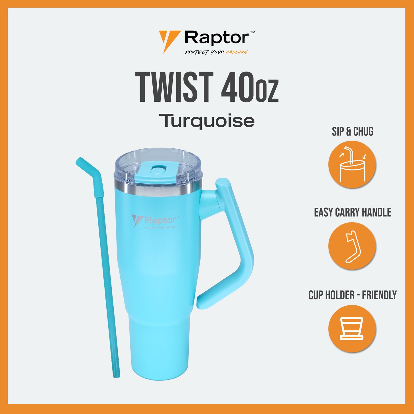 Raptor TWIST 40oz Tumbler Unique Rotating Handle Double-Wall Vacuum Insulation Cup Holder-Friendly Design Rust-Resistant Durability Drinkware