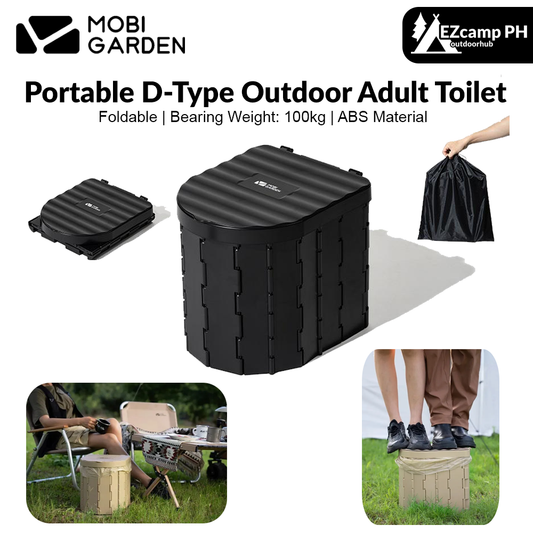 MOBI GARDEN Portable D-Type Outdoor Adult Toilet Camping Beach Travel Car Integrated Mount Arc Shape Emergency Foldable Toilet Folding Trash Can Free Garbage Bag ABS Material Original MobiGarden