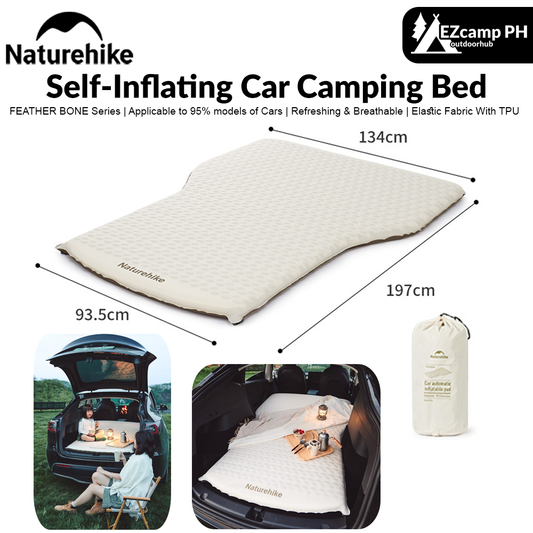 Naturehike FEATHER BONE Series Self-Inflating Car Camping Bed Automatic Inflatable Mattress Back Seat Car Sleeping Bed Single Travel Trunk Mat Sponge