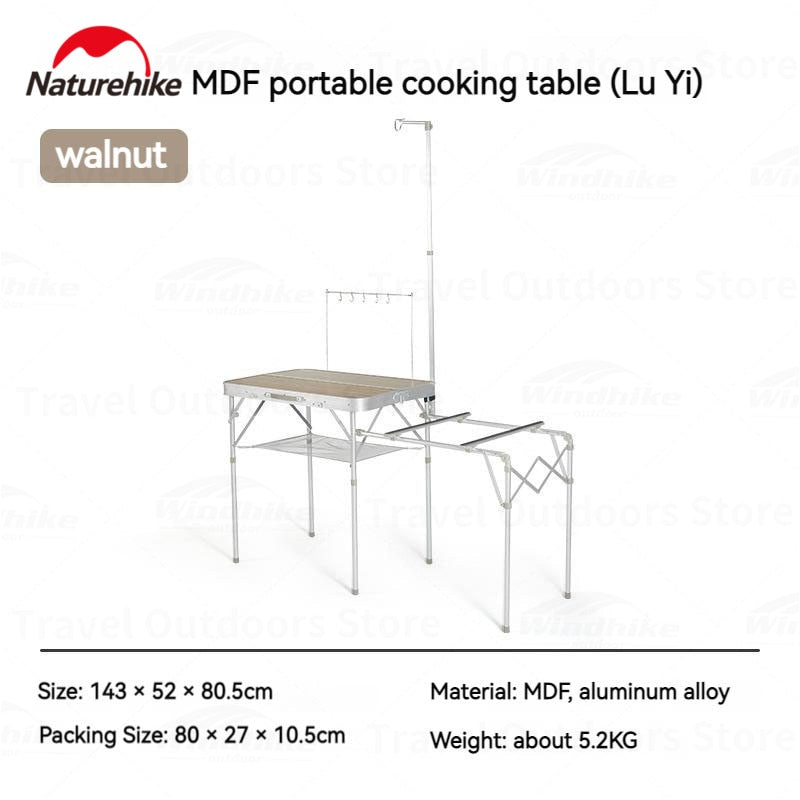 Naturehike MDF Kitchen Working Table Portable Ultralight Suitcase Storage Folding Mobile Kitchen Outdoor Camping Cooking Table Aluminum with Lamp Pole