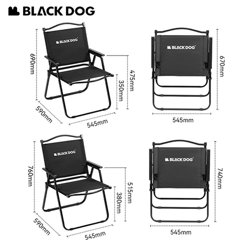 BLACKDOG MOUNTAIN SOUL Black Portable Folding Kermit Chair Travel Ultralight Low High PRO Foldable Chair up to 190kg Max Load Thick Carbon Steel Frame