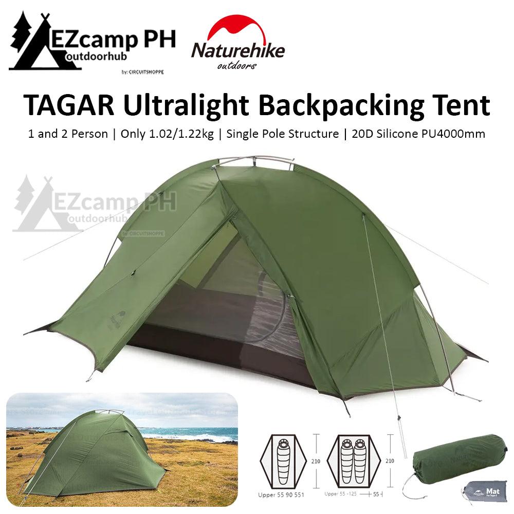 Naturehike TAGAR Series Ultralight 1.02kg Backpacking Hiking Tent 1 2 Person 20D Silicone Waterproof 4000mm Single Aluminum Pole Structure Camping