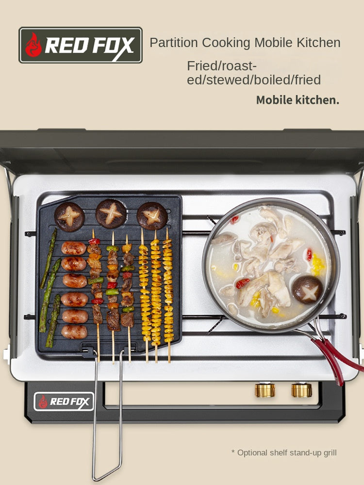 Redfox FIREFOX Double Butane Stove Portable Foldable Dual Burner Double Windproof Kitchen Split Cassette Canister Outdoor Camping Cold Rolled Steel