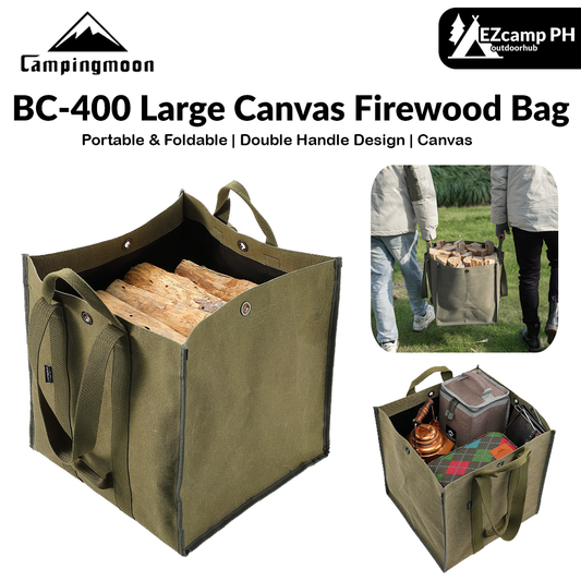 Campingmoon BC-400 Large Canvas Firewood Bag Portable Foldable Carrying Storage Bag Outdoor Camping Equipment Tools Utensils Fire Wood Bag Heavy Duty