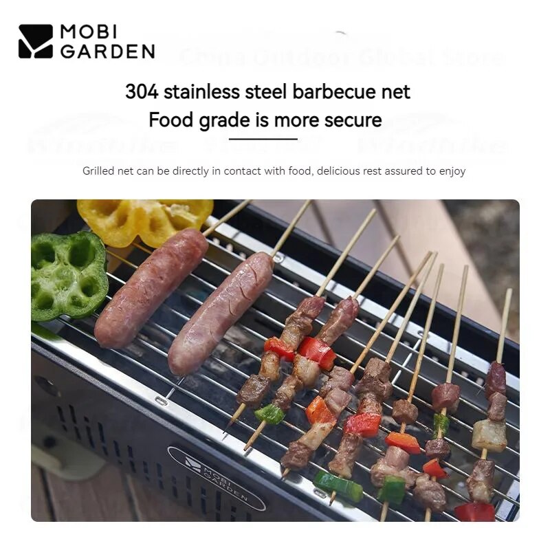 Mobi Garden LeYan Small Desktop BBQ Charcoal Grill Stove Outdoor Camping Picnic Portable Folding Tabletop Burner Ultralight Carbon Steel Body Stainless Steel Grill Net with Storage Bag Mobigarden