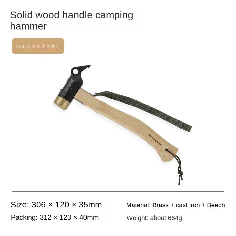 Naturehike Outdoor Premium Multi Functional Camping Hammer Brass Copper Solid Wood Handle Material Tent Peg Nail Stakes Pull Camp Tool Set