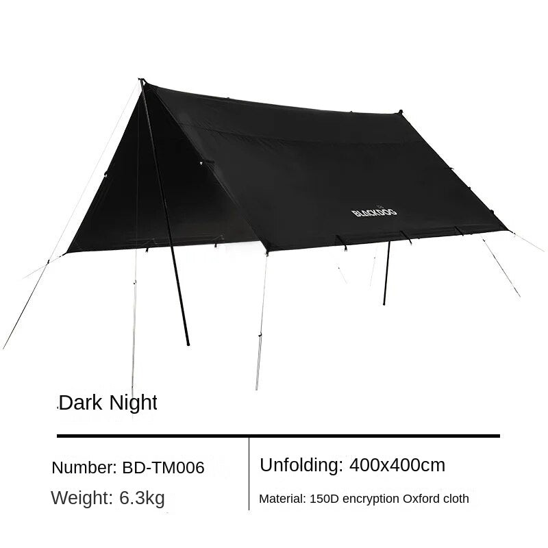 Blackdog TIMELESS Sky Curtain Black Canopy Tarp Awning Full Blackout Titanium Black Vinyl Coated Sunscreen Waterproof Outdoor Sunshade with 2 Poles