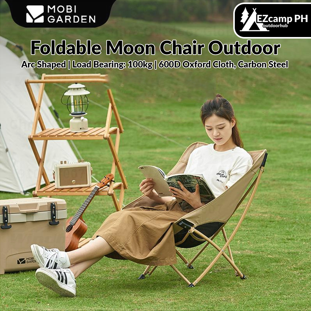 MOBI GARDEN Foldable Moon Chair Outdoor Portable Ultralight Lounger Backrest Fishing Stool Director Folding Chair Indoor Outdoor Camping Hiking Picnic Travel Heavy Duty Original MobiGarden