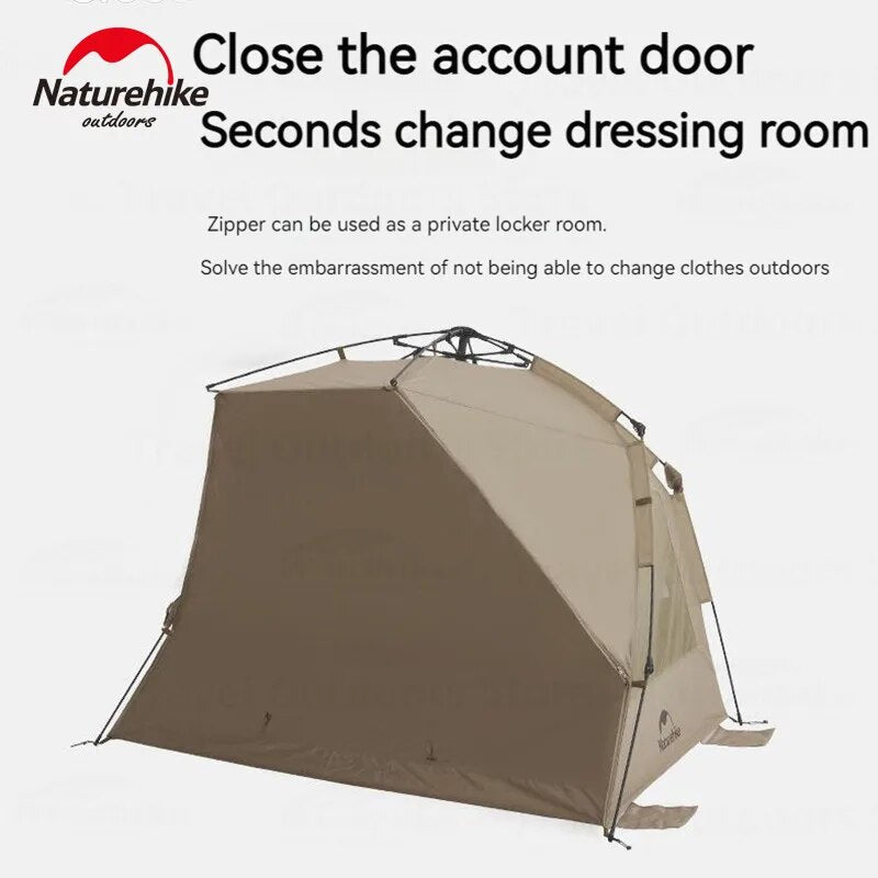 Naturehike Fast Automatic Beach Tent Silver Coated Sunscreen Shade for 3-4 Person Canopy Awning Tarp Waterproof Sunshade Outdoor Camping Panoramic View Breathable Quick Open Nature Hike