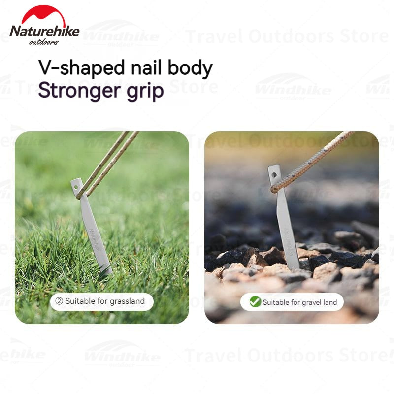 Naturehike V-Shaped Aluminum Ultralight Tent Pegs 8pcs Per Pack 20cm Grass Gravel Land Ground Nails Outdoor Hiking Camping Stakes