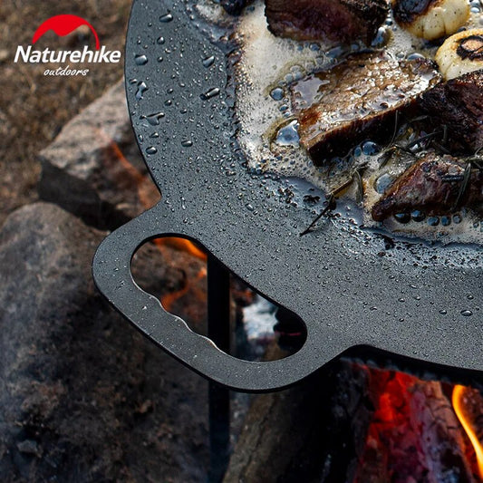 Naturehike Large Baking Cooking Pan Non-Stick High Round Square Tripod Stand or Stove Grill Top Frying Pan Korean BBQ Grilling Cast Iron Outdoor Camping Portable Cookware Equipment 26/30/40/49cm with Storage Bag Nature Hike