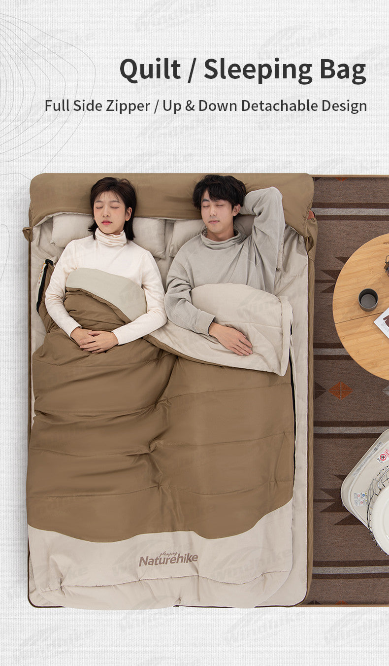 Naturehike 2 Persons Hooded Sleeping Bag Portable Foldable Multipurpose Free Combination Comfortable Outdoor Soft Warm 360° Package Design With Pillow Match Mat