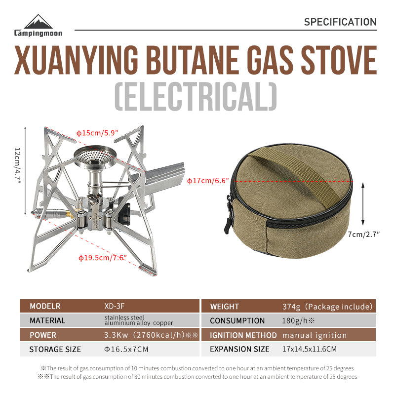 CAMPINGMOON Mini Folding Butterfly Stove 3.3kw Firepower Butane Gas Camping Hiking Ultralight Foldable Portable Burner XD-3F XD-3-NE Rocket Stove