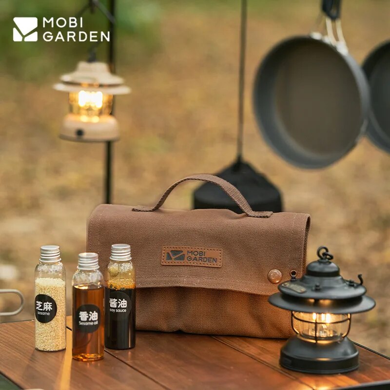 Mobi Garden Condiments Bottle Canvas Storage Bag Set Seasoning Portable Ultralight Outdoor Camping Picnic Kitchen Utensil Sauce 10pcs Mini Canister Container Hanging Convenient Mobigarden