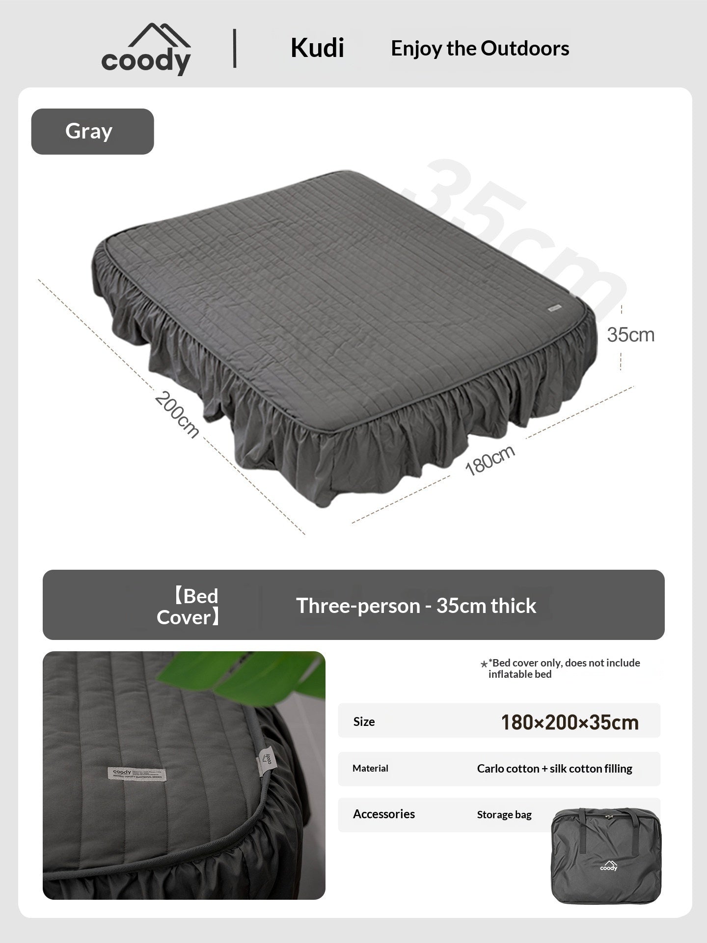 Coody AIR BLOCK COREO 25 35 Fitted Sheet Bed Cover Portable All Around Six Sided Bed Mattress Cover Bedsheet Quilted Cotton Machine Washable