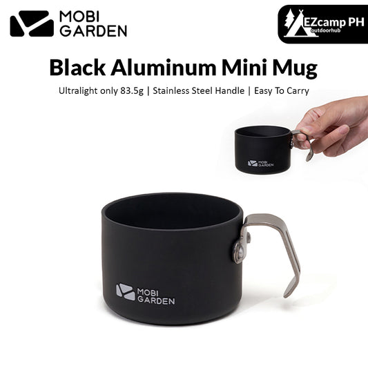 Mobi Garden Black Aluminum Alloy Mini Small Cup Drinking Water Coffee Tea Mug Ultralight Portable Outdoor Camping Utensil Stainless Steel Handle only 83.5g Mobigarden