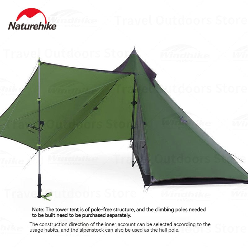 Naturehike SPIRE 1 Person Ultralight Hiking Tent Outdoor Waterproof Multi-Function Tent Canopy Mode 1.1kg Backpacking Camping Waterproof Pyramid Tent