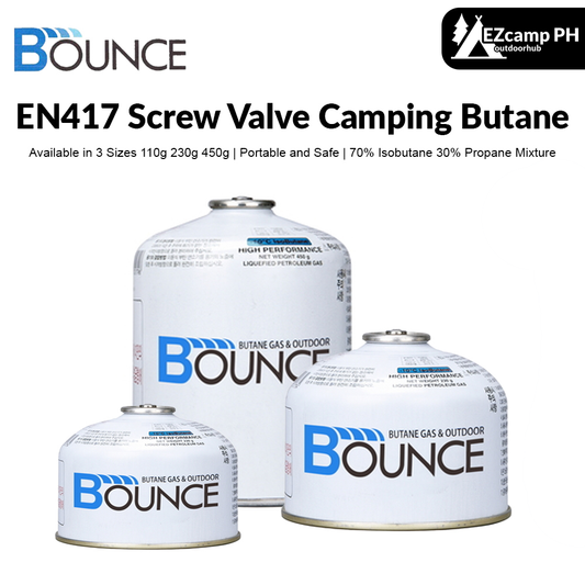 BOUNCE Camping Butane Gas Screw Type Valve 110G 230G 450G Isobutane Fuel Canister Can for Camp Portable Cooking Stove Torch Burner Lamp Lantern Light Original ISO Butane Propane Outdoor Portable