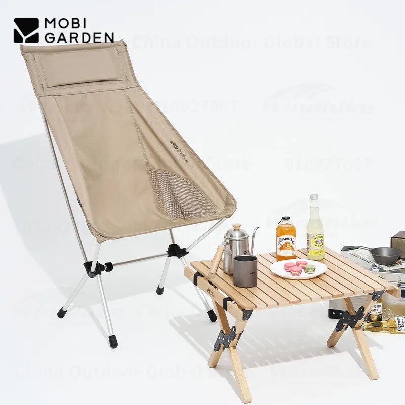 MOBI GARDEN Folding Moon Chair Outdoor Camping Relax Recline Ultralight Portable Small Large High Low Back Aluminum Alloy Oxford Seat 100kg Max Load Foldable with Storage Bag Mobigarden