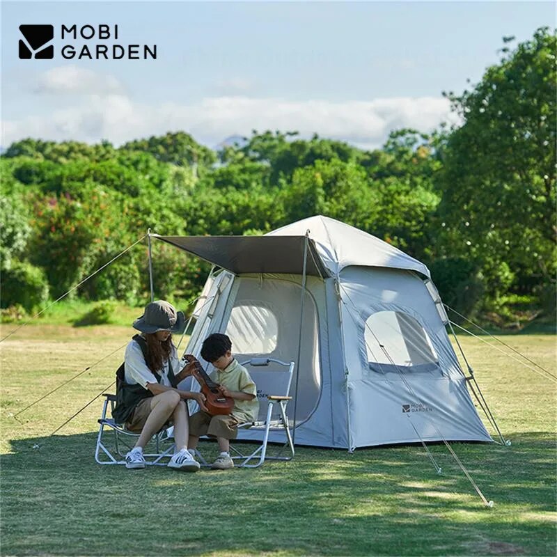 Mobi Garden ZERO MOTION Hexagonal Automatic Tent 160 Outdoor Portable Fast Open Quick Build Large 6m² for up to 4-6 Person Waterproof Black Vinyl Coated Blackout Sunscreen Mobigarden Hexagon Auto Pop up