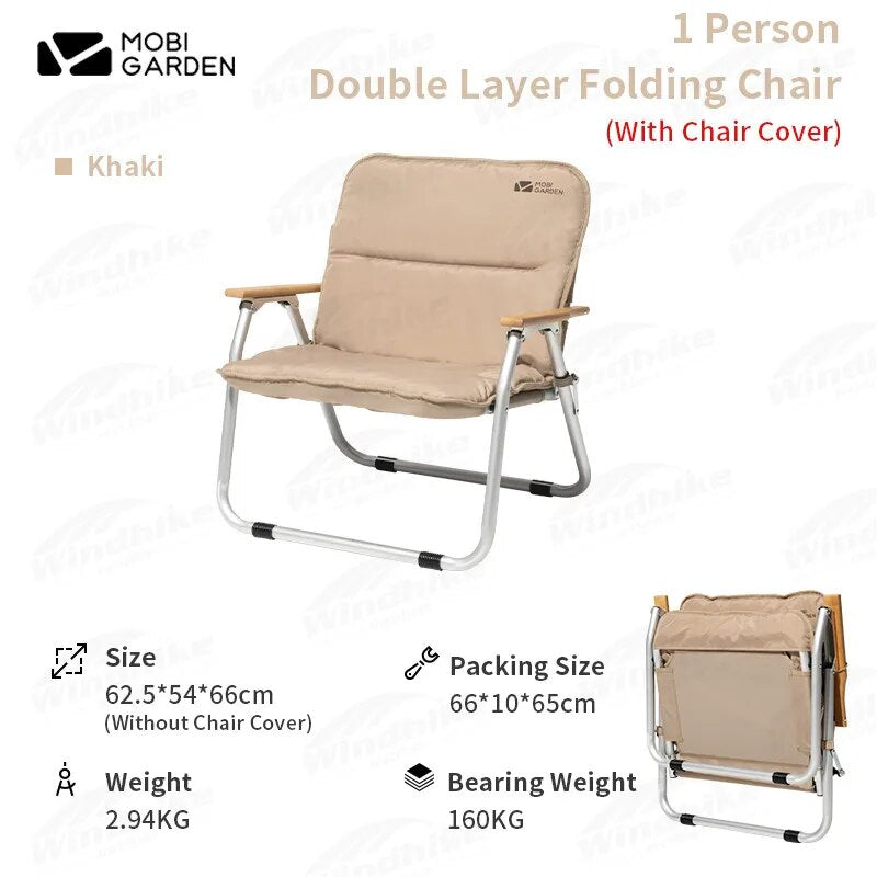 MOBI GARDEN Exquisite Outdoor Camping Kermit Chair 1-2 Persons Portable Folding Single Double Leisure Lazy Chair  Double Handrail Aluminum Alloy Bracket Backrest Armchair Travel Picnic Fishing Hiking Heavy Duty Original MobiGarden