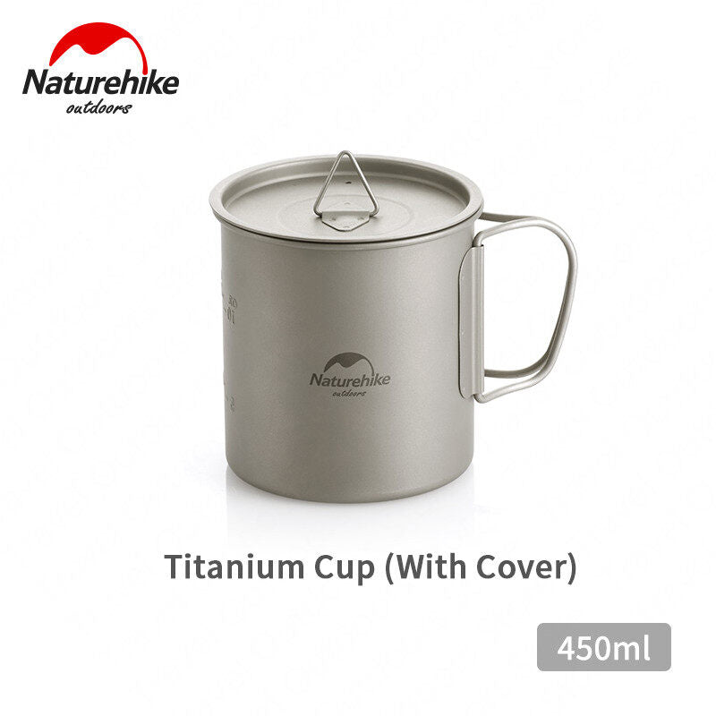 Naturehike 200 300 450 600 ML Ultralight Titanium Cup Shera Bowl Outdoor Camping Picnic Water Coffee Cup Mug Camp Kitchen Table Ware with Lid Cover Foldable Handle Nature Hike