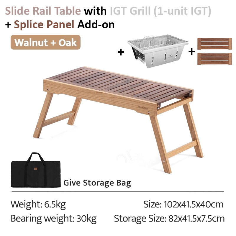 Naturehike Outdoor IGT Compatible Slide Rail Folding Elegant Solid Oak + Walnut Wood Wooden Grill Stove Table Multi-Functional Camping Portable