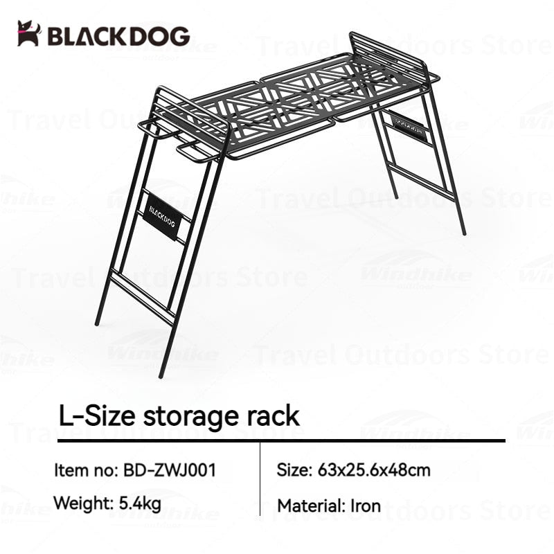 BLACKDOG by Naturehike Black Trapezoidal Metal Storage Rack Shelf Portable Outdoor Camping Equipment Shelves Small Large Load up to 50kg Heavy Duty Steel Iron with Storage Bag Black Dog Nature Hike