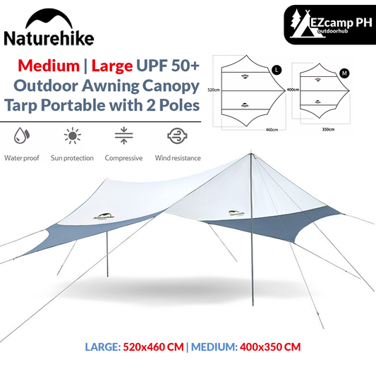 Naturehike Outdoor Medium | Large Canopy Awning Tarp with 2 Poles Camping Glamping Sun Shade Rain Fly Tent Shelter UPF50+ Camp Portable Rising Sun Hexagon 150D Windproof Waterproof Nature Hike