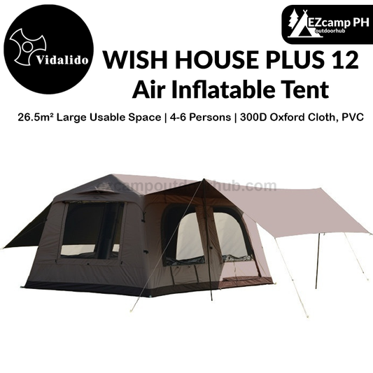 Vidalido WISH HOUSE PLUS 12 Air Inflatable Tent Fast Build 4-6 Persons Ti Silver Coated Sunscreen PVC Air Poles Full View Mesh 26m² Large Usable Space