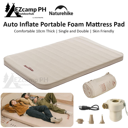 Naturehike Self Inflating Foam Pad 10cm Thick Outdoor Camping Portable Mattress Sleeping Bed Single Double Automatic Inflate Sponge Glamping C10