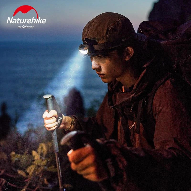 Naturehike LED Headlamp Camping Hiking Headlight Ultralight Head Lamp Light 4 Modes Flashlight SOS Red Light 60° Adjustable IP66 Waterproof 2 AAA Battery