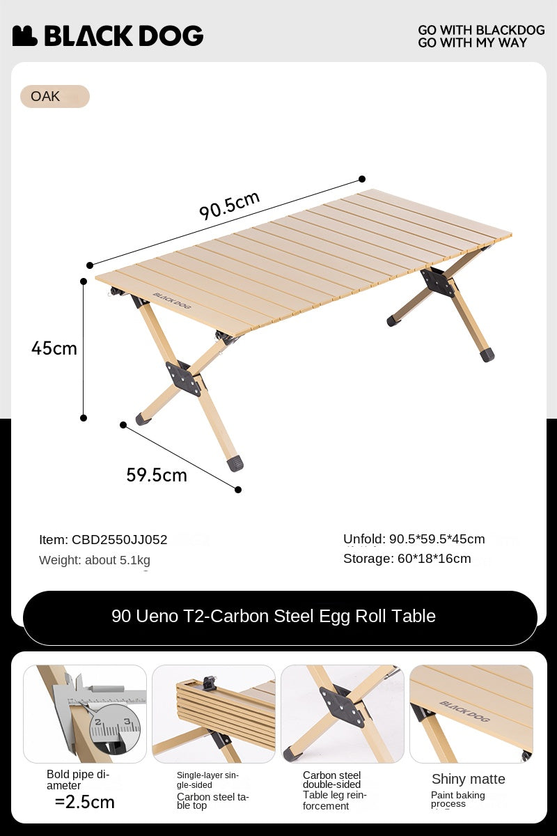 BLACKDOG Aluminum Alloy Egg Roll Table Portable Folding Camping Coffee Dining Table Outdoor Hiking Picnic Beach Foldable Board Triangular Cross Support