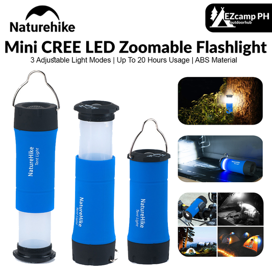 Naturehike Mini CREE LED Zoomable Flashlight Portable Ultralight 3 Adjustable Light Modes Lantern Light Lamp Tent AAA Battery Operated Equipment Outdoor Camping Hiking Travel Original Nature Hike