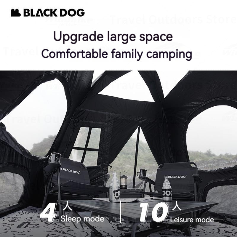 BLACKDOG by Naturehike Automatic Black Camping Tent 2.0 for 4 Person 2 Door 4 Windows Waterproof Vinyl Coating Optional Outer Full Tent Canopy Addon