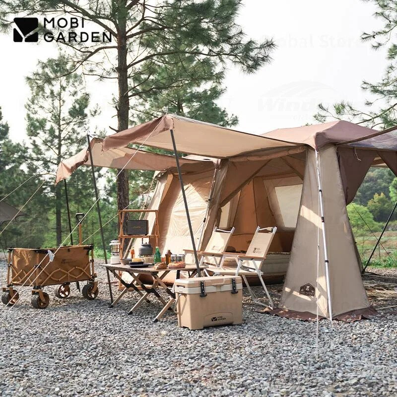 Mobi Garden HOLIDAY MOUNTAIN RESIDENCE 13 Fast Automatic Cabin Style Tent for 6 to 8 Person Large 13m² Space Quick Build 2 Rooms 4 Doors 6 Windows