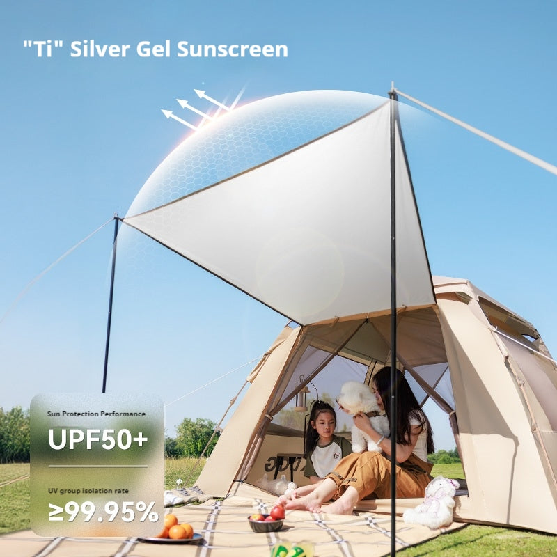 Blackdog LEISURE 2.1 Base Automatic Tent Portable Foldable 2-4 Persons Quick Open Picnic Tent 2 Door Window Design Waterproof Camping Sunshade Silver Coated