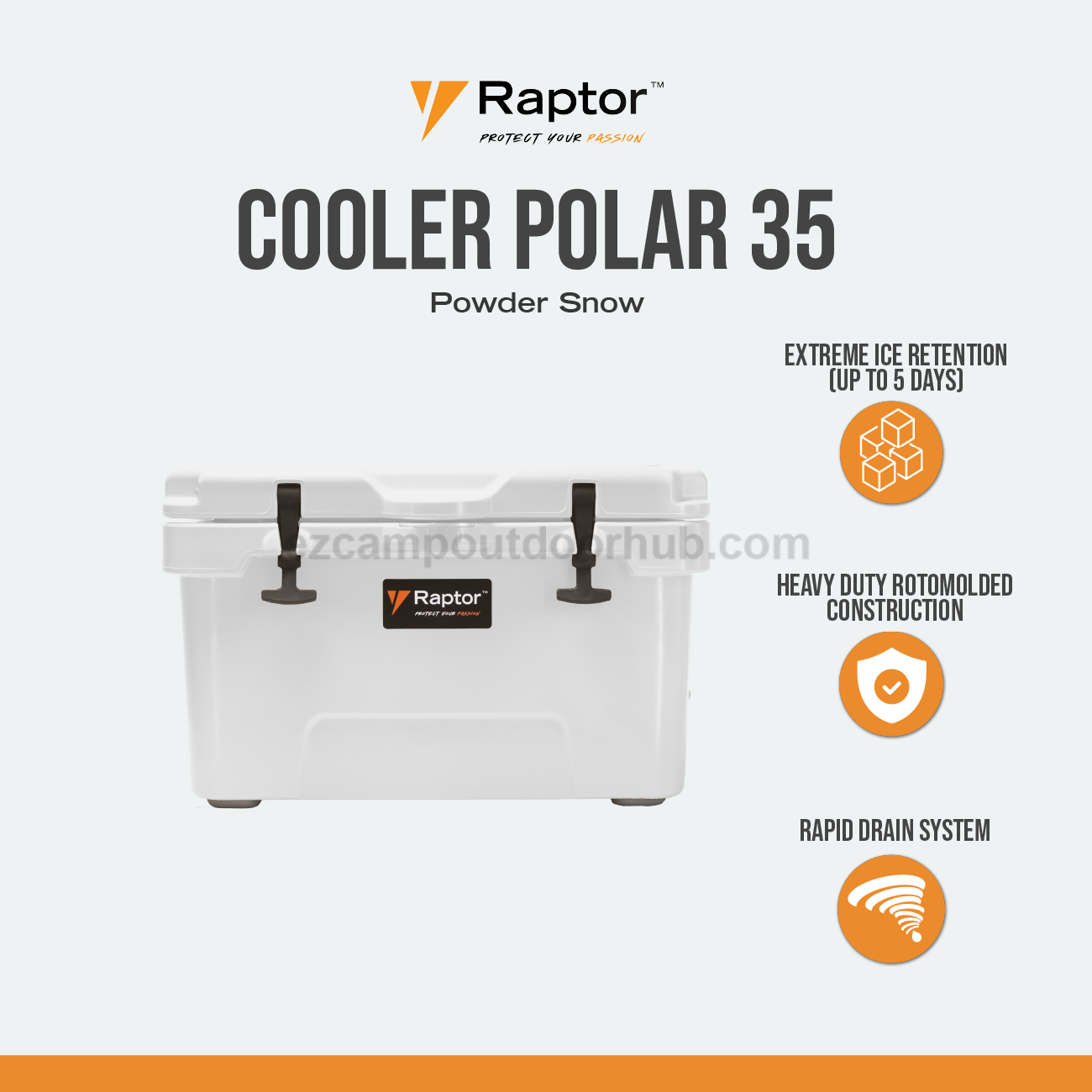 Raptor POLAR Hand Carry 35 35L Large Capacity Food Drink Ice Storage Chest Container Rapid Drain System Extreme Ice Retention Cooler Outdoor