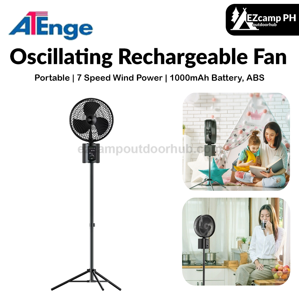 ATEnge Oscillating Rechargeable Fan w/Remote Super Strong 7 Speeds 2 in 1 Unique Design 10 Inch Cordless Battery-Operated Fan Outdoor Opolar Roccia RF66