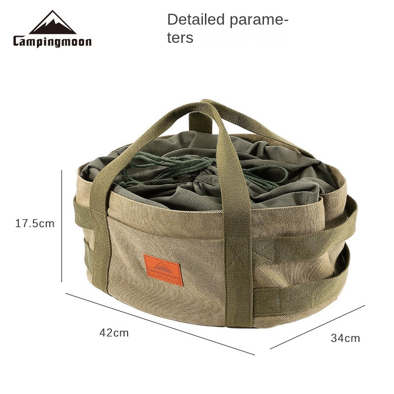 Campingmoon DO-32-BK Large Dutch Pot Bag Portable Foldable Camping Cookware Round Storage Bag Cotton Fabric Design Cooking Equipment Utensil Canvas Bag Heavy Duty