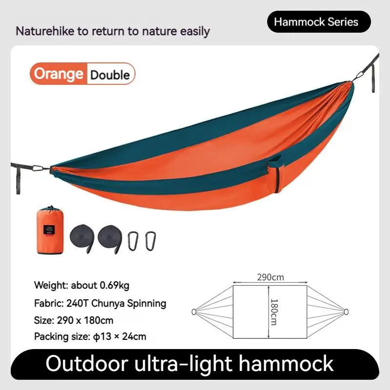 Naturehike LONE BOAT Ultralight Swing Hammock Series Upgraded 1 and 2 Person Adult & Children Tree Hanging Bed Camping 180kg Max Load 240T Nylon