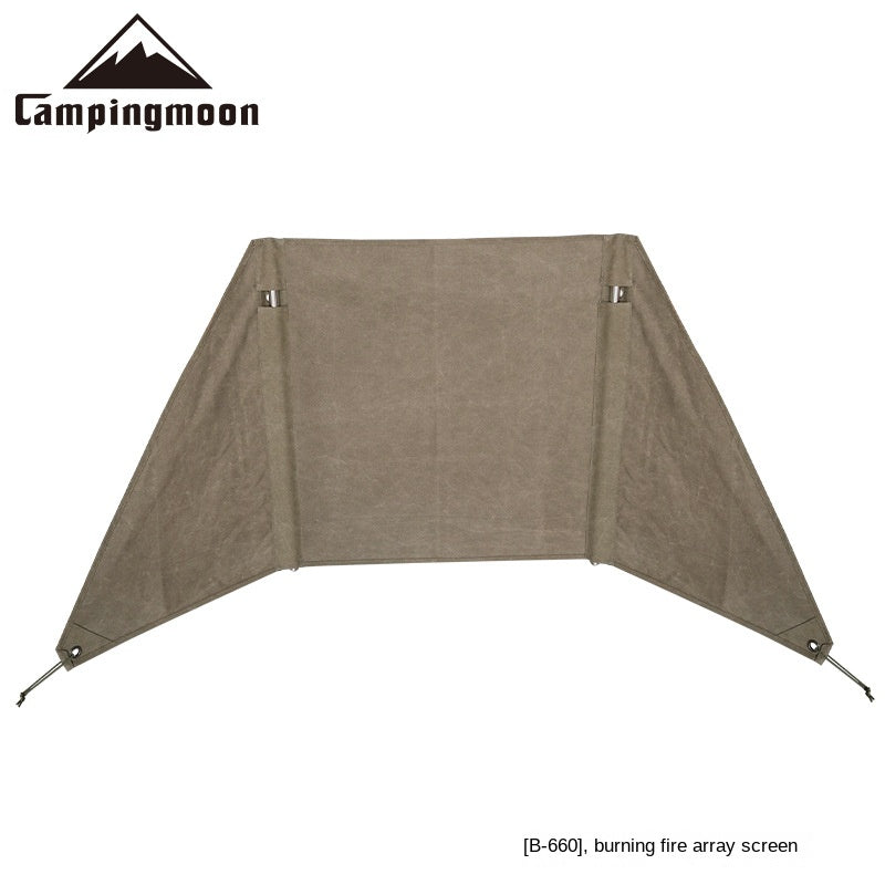 Campingmoon B-880 B-660 Canvas Fire Array Curtain Fireproof Windshield Outdoor Camping Portable Cooking Grill Tarp BBQ Stove Windproof Cloth Wind Deflector Wind Resistance Hiking Picnic Equipment Camping moon