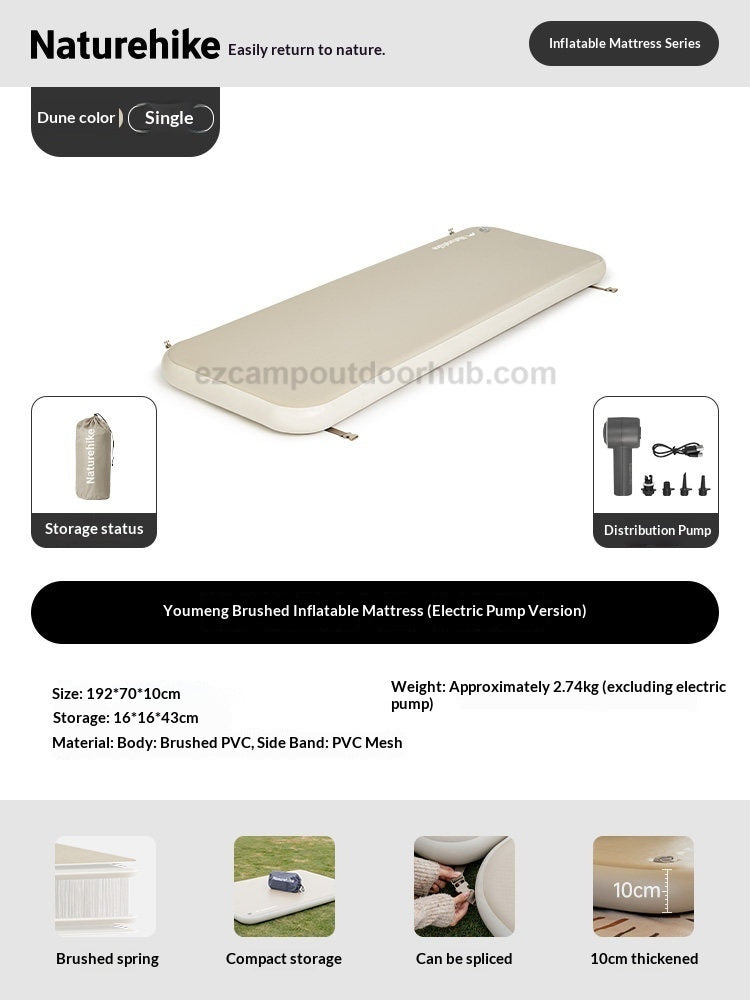 Naturehike FEATHER Series Air Inflatable Bed Foam Topped Padded 10CM Thick Sleeping Pad Optional Electric Or Manual Air Pump Unlimited Splicing Outdoor