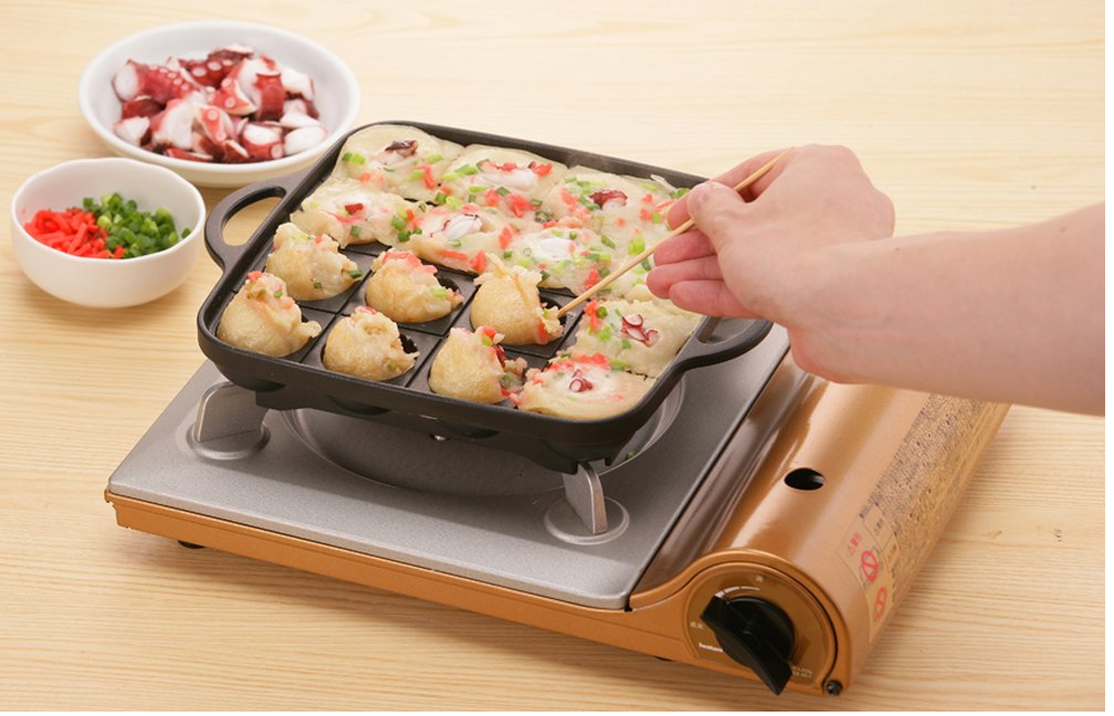 Iwatani CB-A-TKP Takoyaki Grill Plate 16 Holes Thick Aluminum Alloy Material Non-Stick Coated Surface Patented Modern Cookware Indentation Stopper-Structured Legs